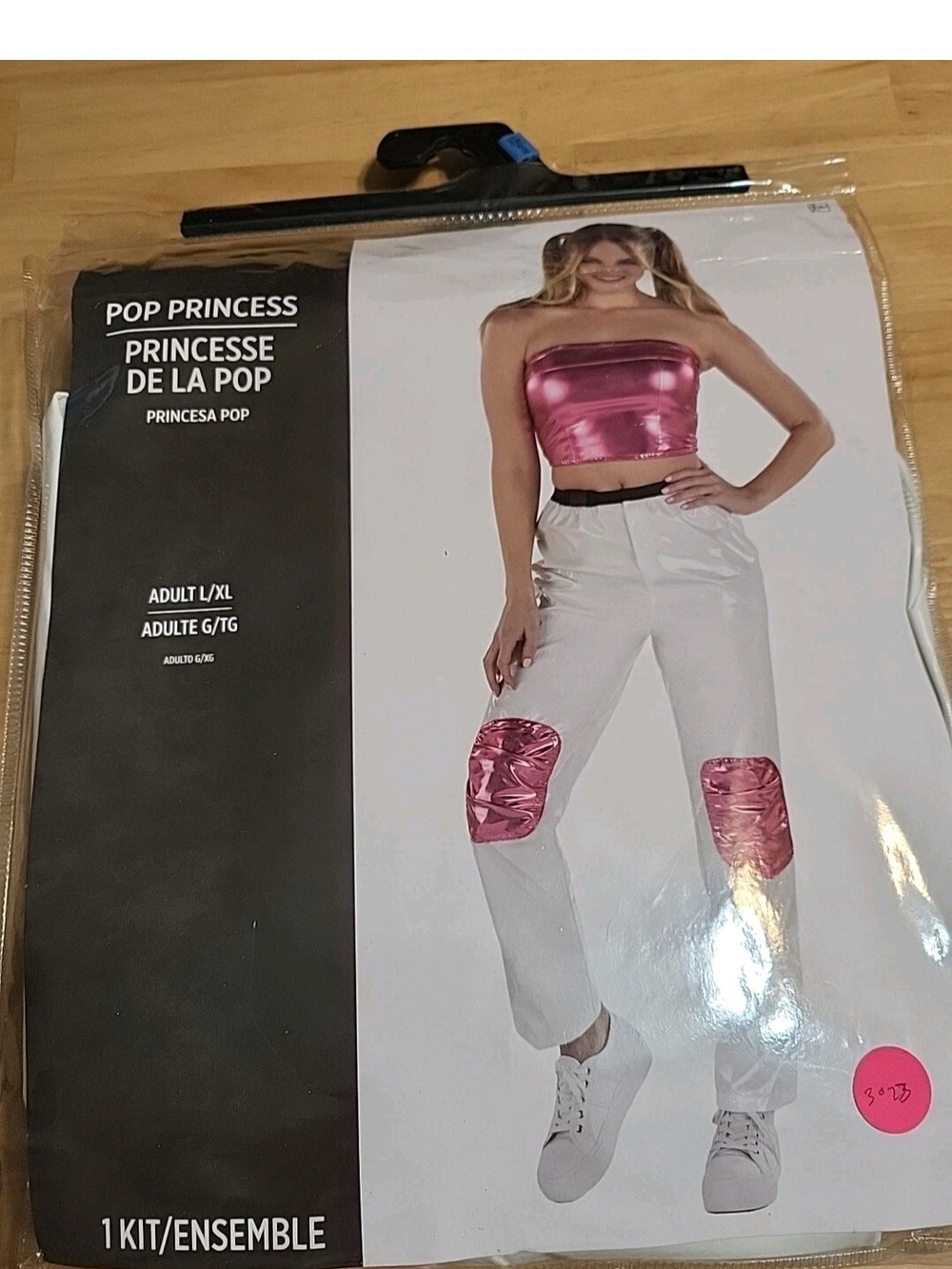 George White Straight-Leg Pants with Pink Metallic Knee Panels #3023